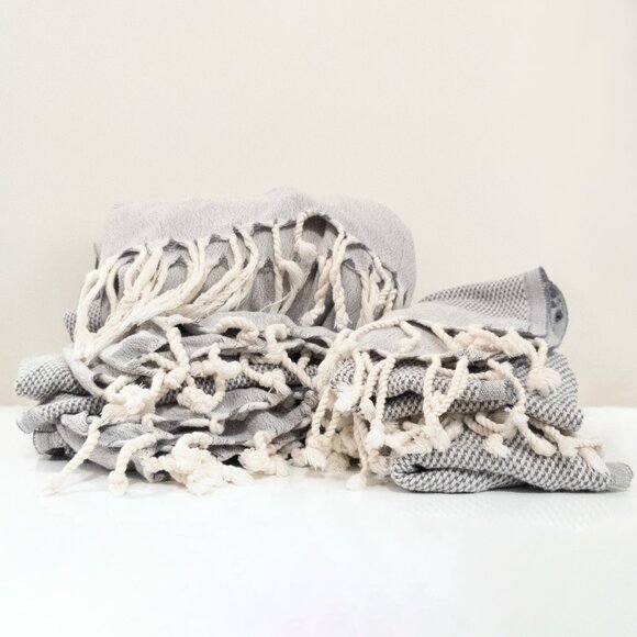 Linum Turkish Towel Set - 2 Bath Towels + 2 Hand Towels 100% Cotton Blue & White - Picture 1 of 5